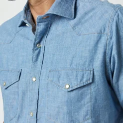 Western Work Shirt In Extra Light Wash Indigo Chambray -Garbiera Sales Store S63729 8590