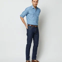 Western Work Shirt In Extra Light Wash Indigo Chambray -Garbiera Sales Store S63729 8617