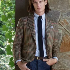 Virgil No. 2 Jacket In Tan/Spruce/Orange Wool Flannel -Garbiera Sales Store S63741