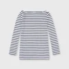 Long-Sleeved Boatneck Tee In White/Navy Stripe Compact Jersey -Garbiera Sales Store S64673 1