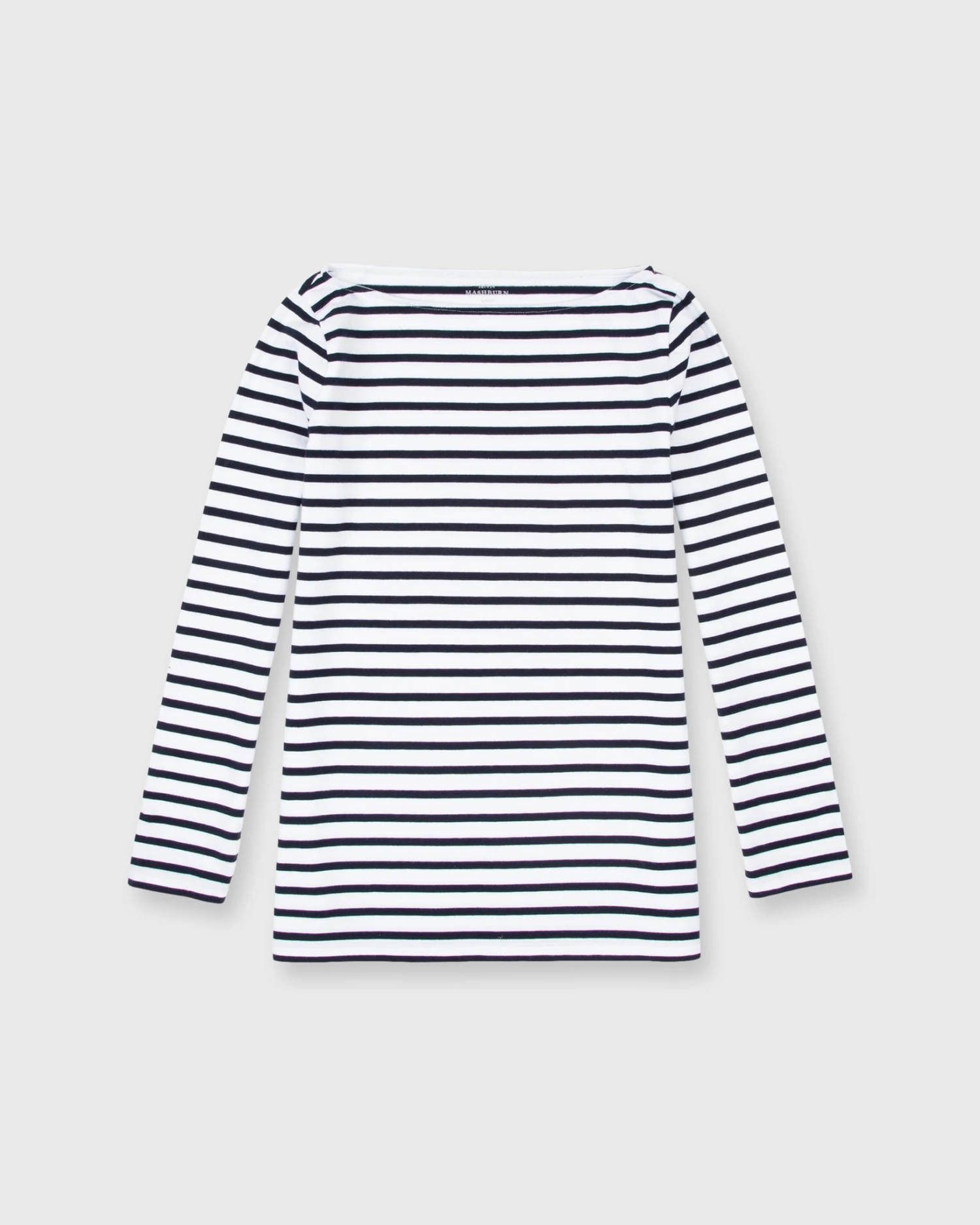 Long-Sleeved Boatneck Tee In White/Navy Stripe Compact Jersey 3 Long-Sleeved Boatneck Tee In White/Navy Stripe Compact Jersey