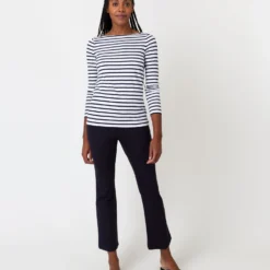 Long-Sleeved Boatneck Tee In White/Navy Stripe Compact Jersey 12 Long-Sleeved Boatneck Tee In White/Navy Stripe Compact Jersey -Garbiera Sales Store S64673 2