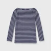 Long-Sleeved Boatneck Tee In Navy/White Stripe Jersey 2 Long-Sleeved Boatneck Tee In Navy/White Stripe Jersey -Garbiera Sales Store S65165 1