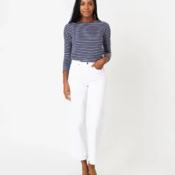 Long-Sleeved Boatneck Tee In Navy/White Stripe Jersey -Garbiera Sales Store S65165 3