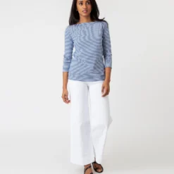 Long-Sleeved Boatneck Tee In French Blue/White Stripe Jersey -Garbiera Sales Store S65166 6