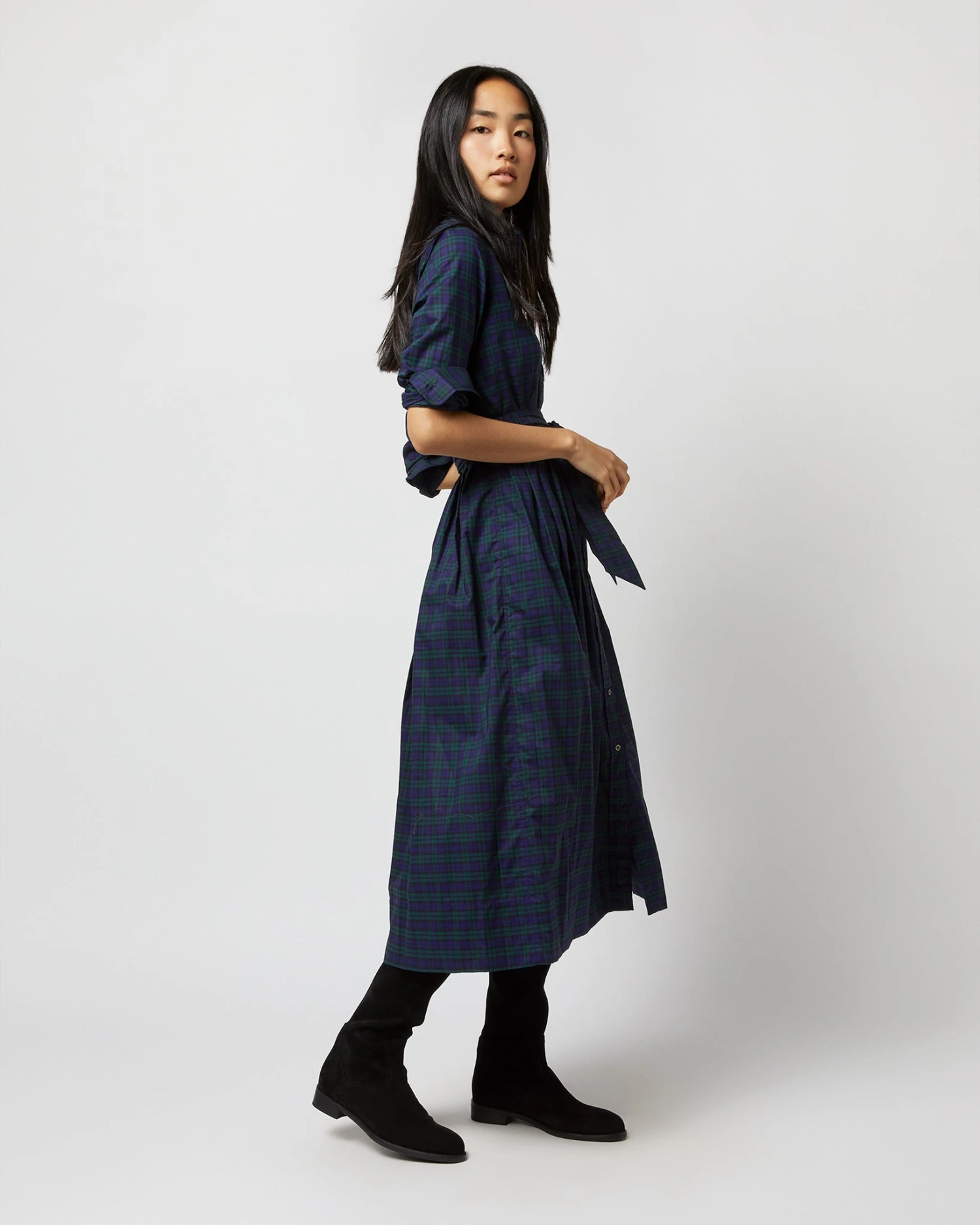 Classic Shirtwaist Dress In Blackwatch Poplin 5 Classic Shirtwaist Dress In Blackwatch Poplin - Image 3