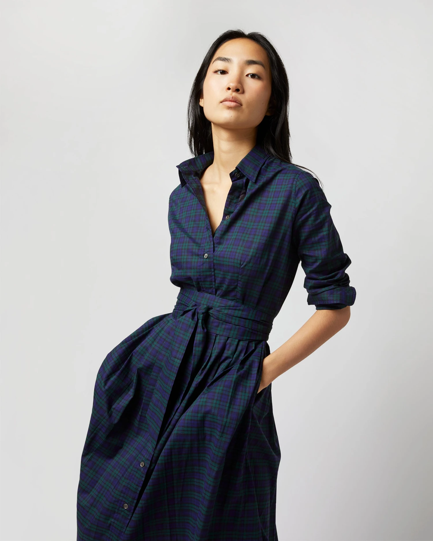 Classic Shirtwaist Dress In Blackwatch Poplin 4 Classic Shirtwaist Dress In Blackwatch Poplin - Image 2