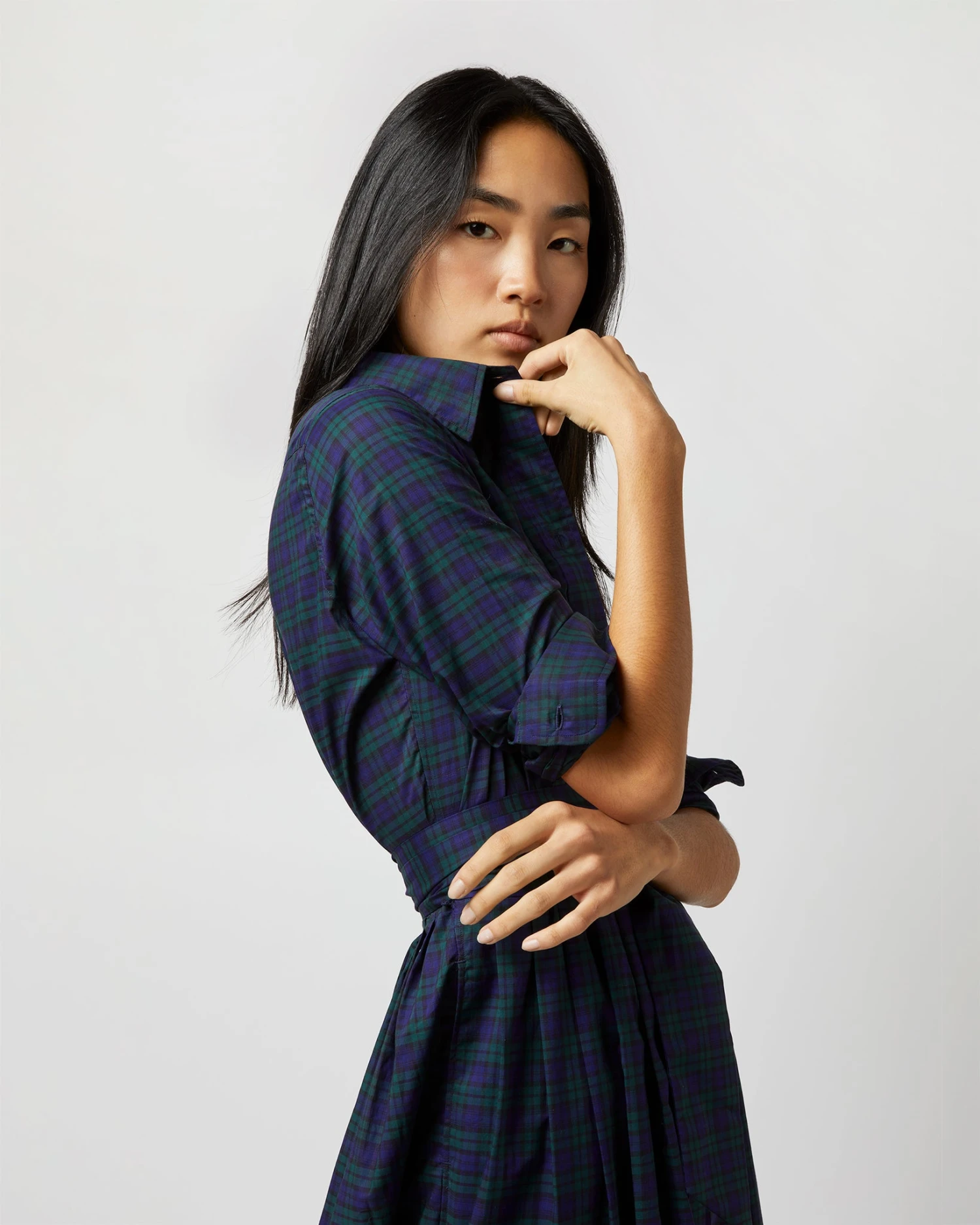 Classic Shirtwaist Dress In Blackwatch Poplin 9 Classic Shirtwaist Dress In Blackwatch Poplin - Image 7