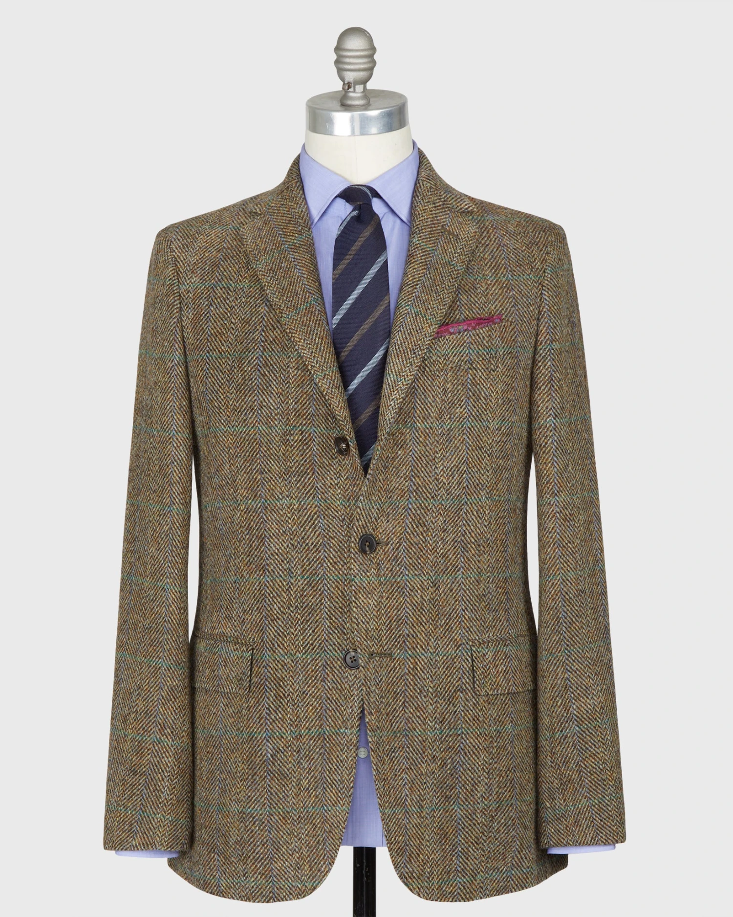 Virgil No. 2 Jacket In Brown/Sky/Spruce Herringbone Plaid Harris Tweed 2 Virgil No. 2 Jacket In Brown/Sky/Spruce Herringbone Plaid Harris Tweed