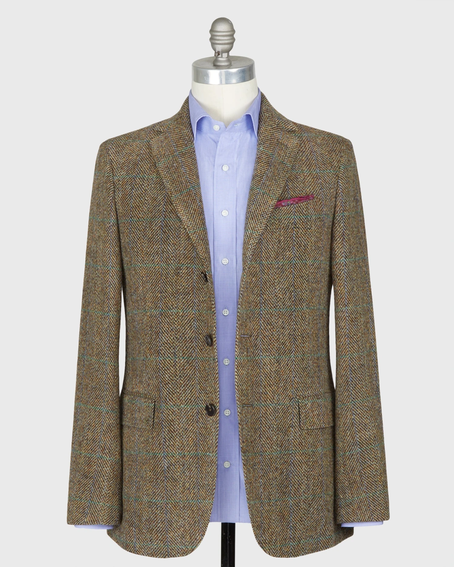 Virgil No. 2 Jacket In Brown/Sky/Spruce Herringbone Plaid Harris Tweed 4 Virgil No. 2 Jacket In Brown/Sky/Spruce Herringbone Plaid Harris Tweed - Image 3