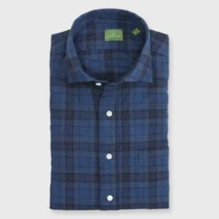 Otto Handmade Sport Shirt In Air Force/Grey/Purple Plaid Brushed Twill