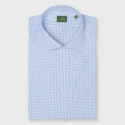 Spread Collar Dress Shirt In Light Blue Check Poplin