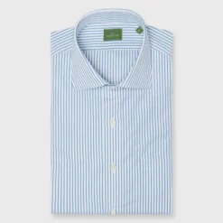 Spread Collar Dress Shirt In Aegean Stripe Poplin