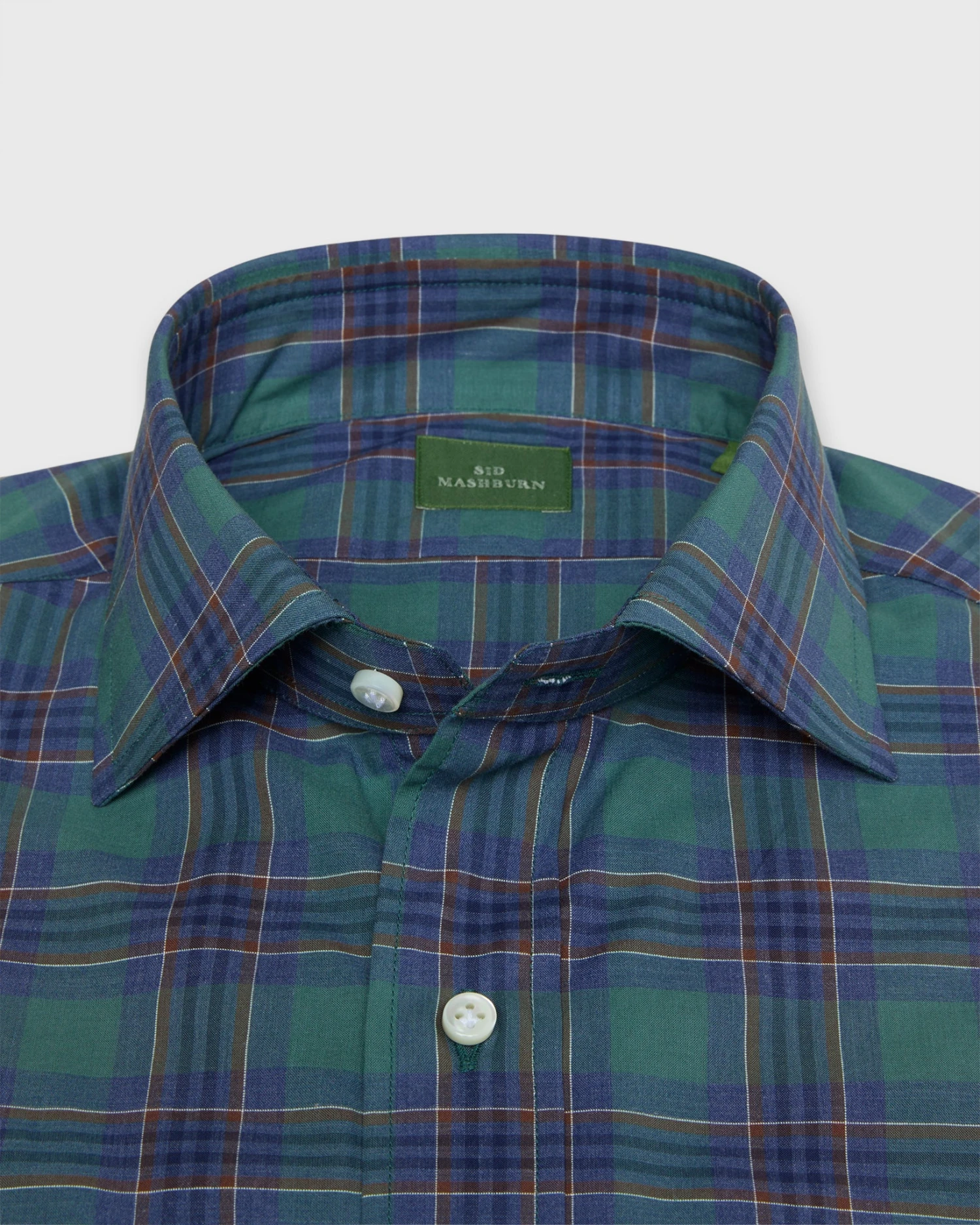 Spread Collar Sport Shirt In Green/Blue/Brown Plaid Poplin 4 Spread Collar Sport Shirt In Green/Blue/Brown Plaid Poplin - Image 2