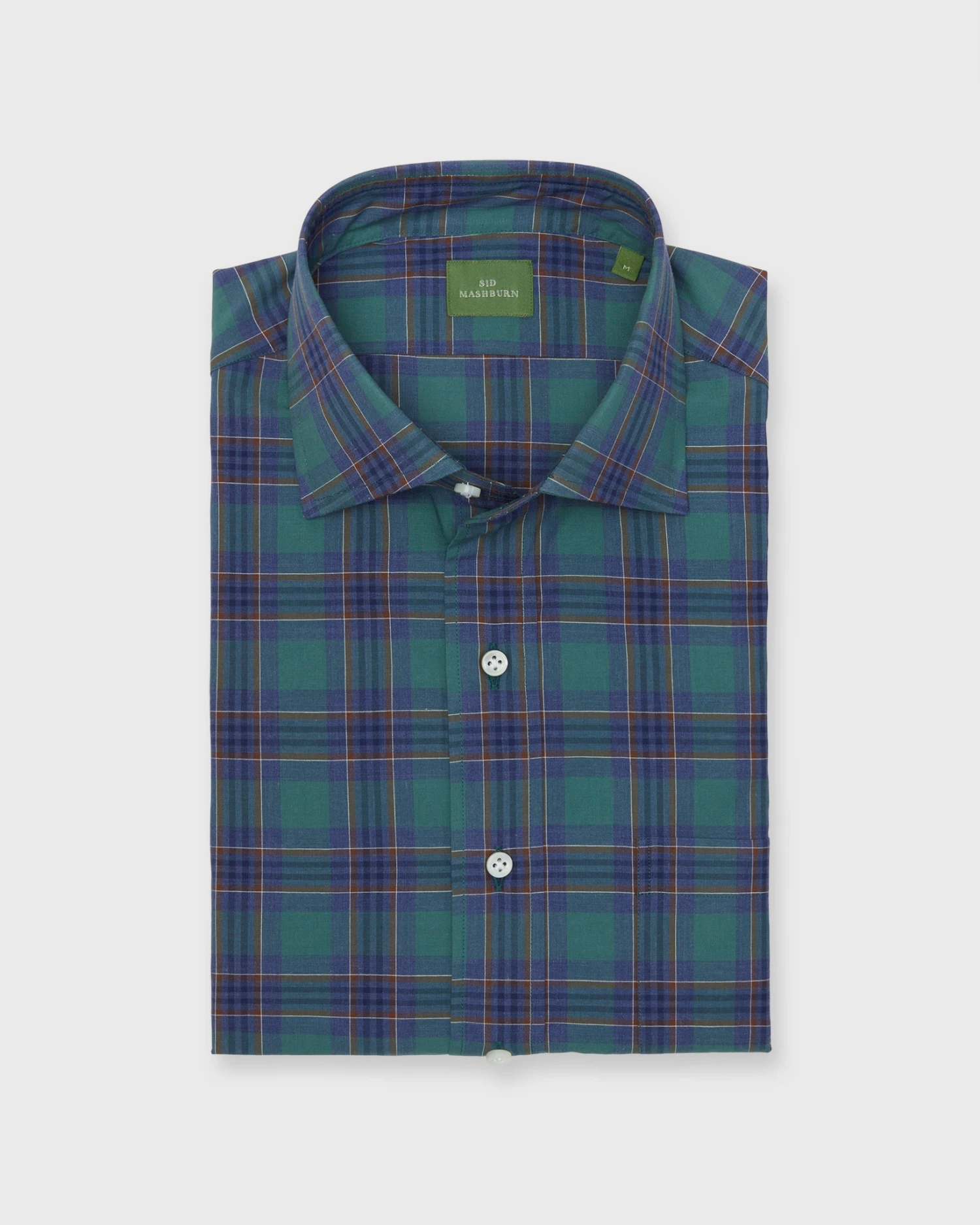 Spread Collar Sport Shirt In Green/Blue/Brown Plaid Poplin 3 Spread Collar Sport Shirt In Green/Blue/Brown Plaid Poplin