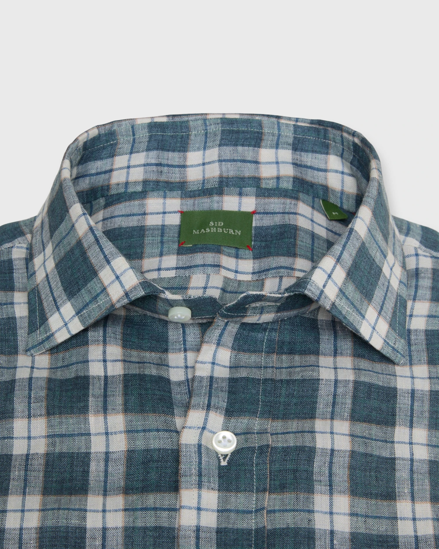 Otto Handmade Sport Shirt In Lovat/Stone/Navy Plaid Linen 4 Otto Handmade Sport Shirt In Lovat/Stone/Navy Plaid Linen - Image 2