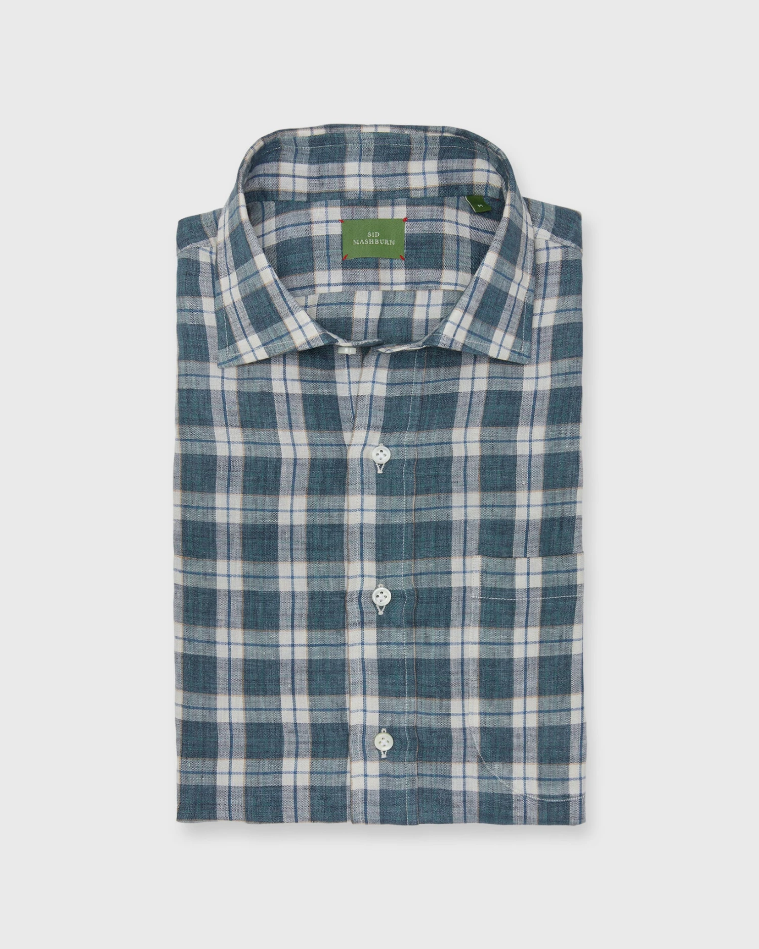 Otto Handmade Sport Shirt In Lovat/Stone/Navy Plaid Linen 3 Otto Handmade Sport Shirt In Lovat/Stone/Navy Plaid Linen