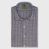 Slim-Fit Spread Collar Sport Shirt In Periwinkle/Brown Gingham Poplin -Garbiera Sales Store S70339 1