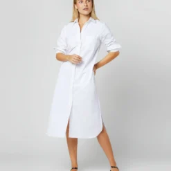 Boyfriend Dress In White Poplin