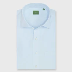 Spread Collar Sport Shirt In Pale Blue Garment-Dyed Poplin