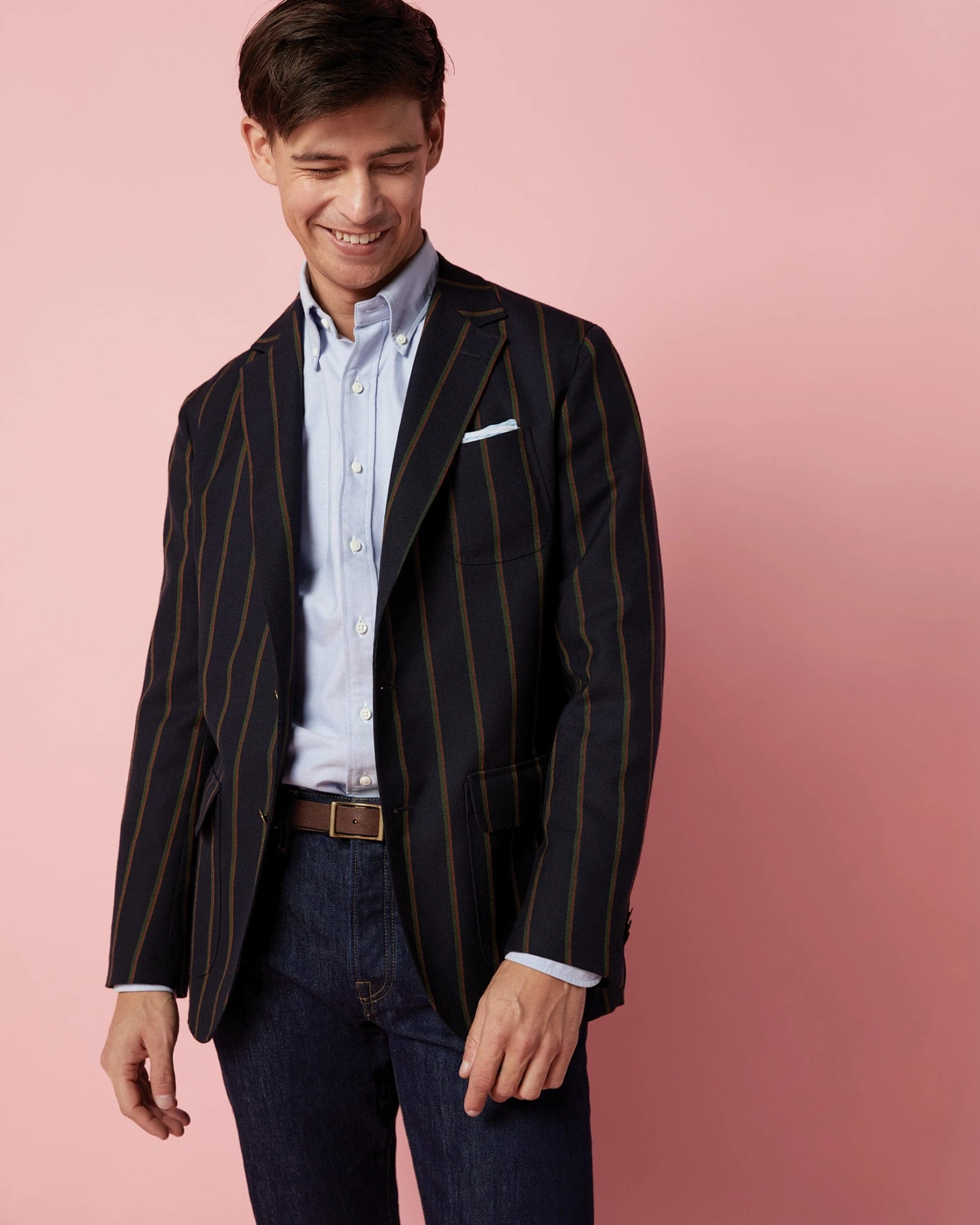 Ghost Blazer In Navy/Green/Orange Stripe High-Twist 4 Ghost Blazer In Navy/Green/Orange Stripe High-Twist - Image 2