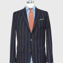 Ghost Blazer In Navy/Green/Orange Stripe High-Twist