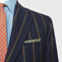 Ghost Blazer In Navy/Green/Orange Stripe High-Twist 9 Ghost Blazer In Navy/Green/Orange Stripe High-Twist -Garbiera Sales Store S70514 96