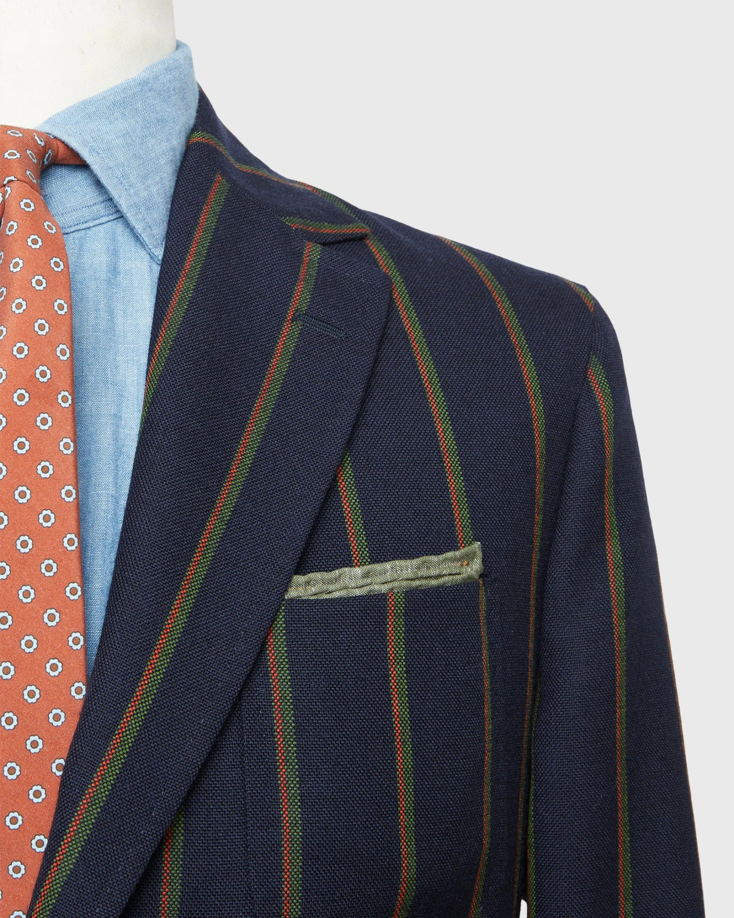 Ghost Blazer In Navy/Green/Orange Stripe High-Twist 5 Ghost Blazer In Navy/Green/Orange Stripe High-Twist - Image 3
