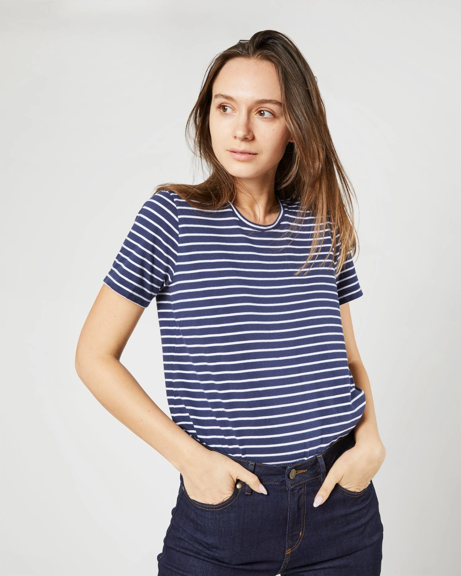 Short-Sleeved Relaxed Tee In Navy/White Stripe Jersey 4 Short-Sleeved Relaxed Tee In Navy/White Stripe Jersey - Image 2