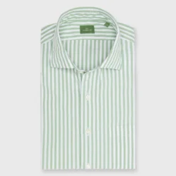 Spread Collar Sport Shirt In Clover Stripe Chambray