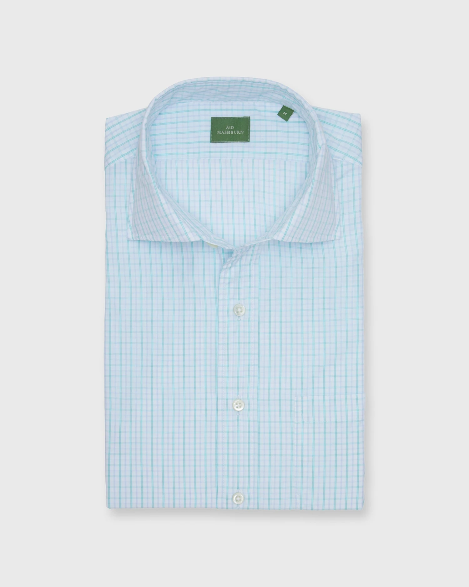Spread Collar Sport Shirt In Seafoam/Sky Plaid Poplin 3 Spread Collar Sport Shirt In Seafoam/Sky Plaid Poplin