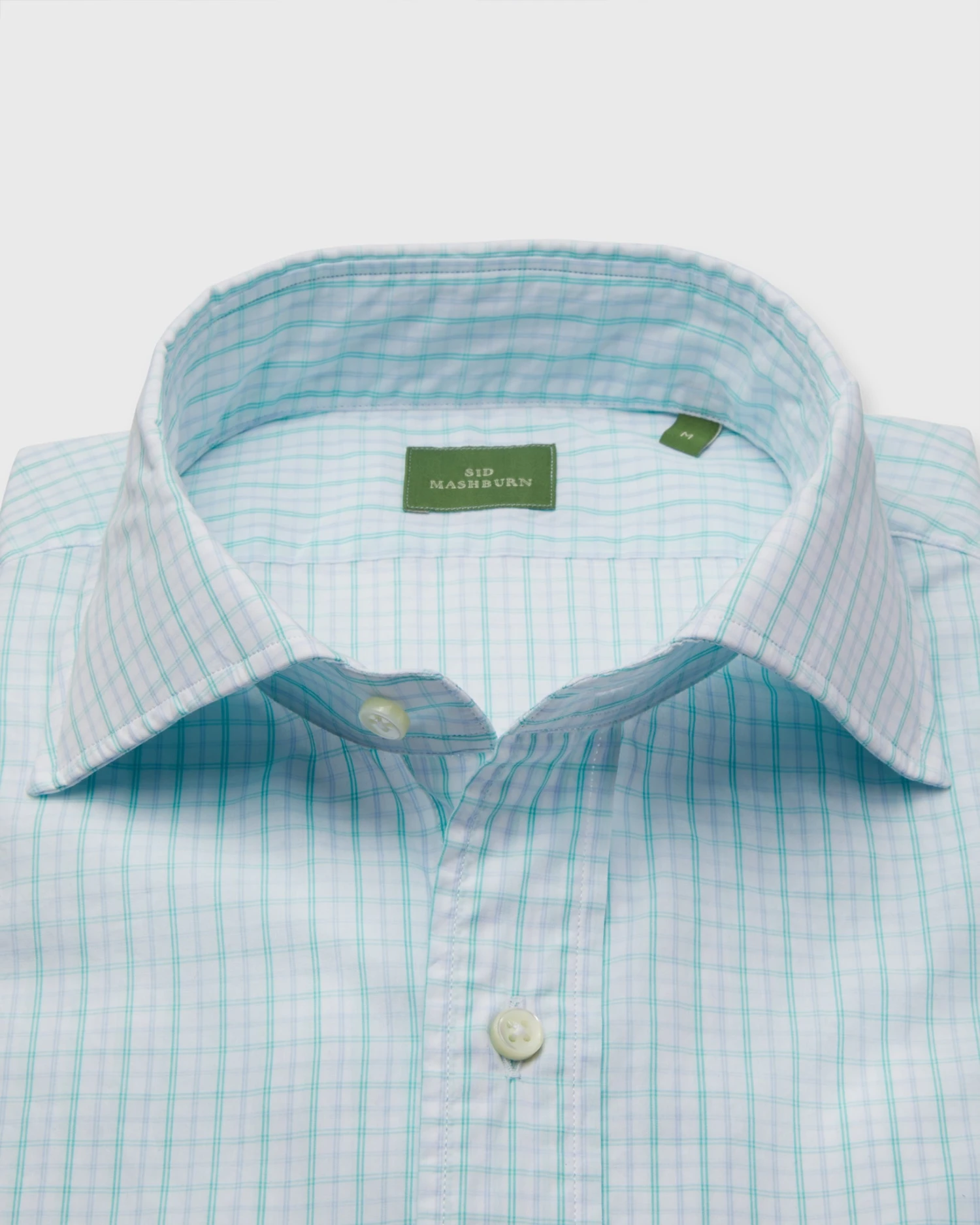 Spread Collar Sport Shirt In Seafoam/Sky Plaid Poplin 4 Spread Collar Sport Shirt In Seafoam/Sky Plaid Poplin - Image 2