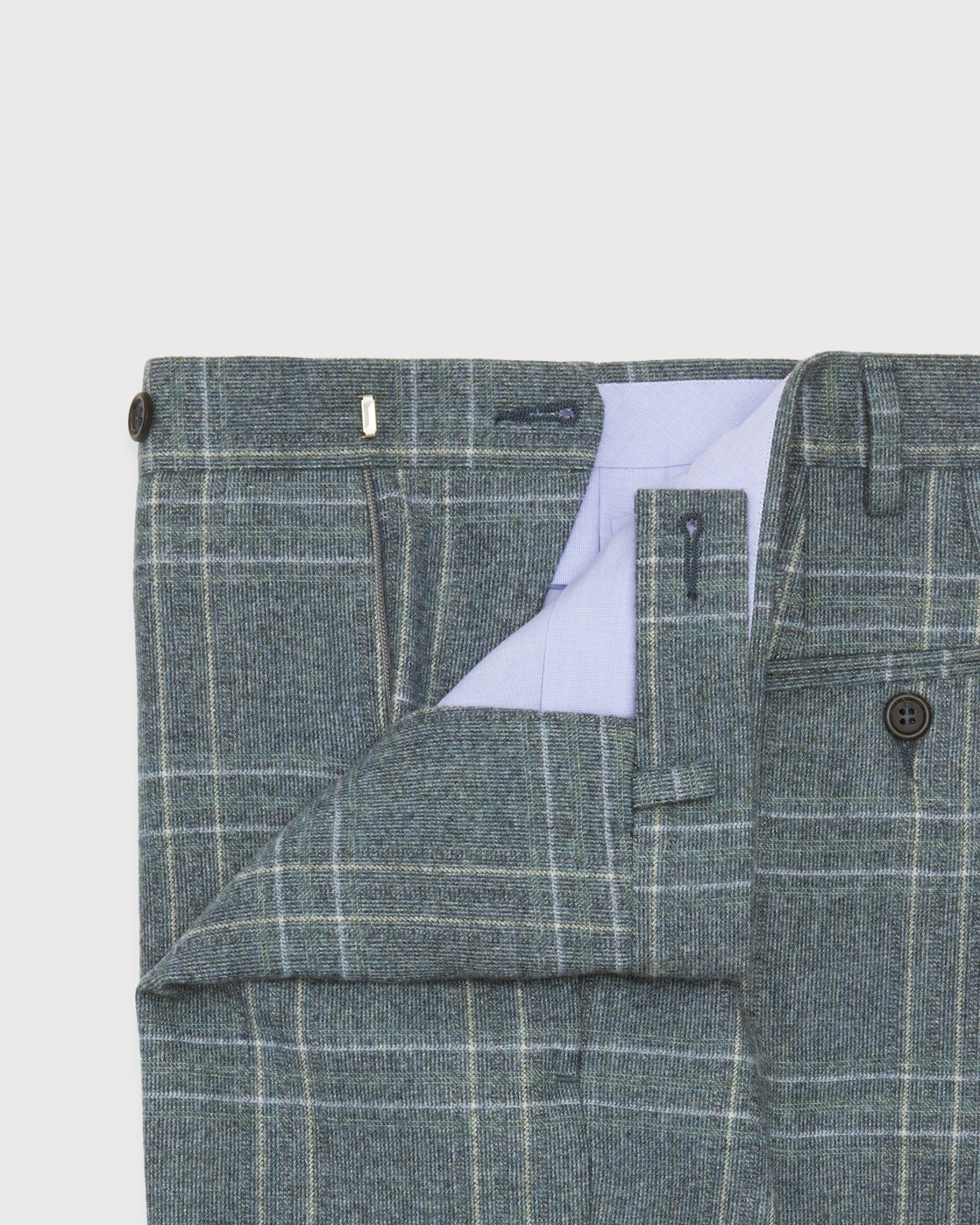 Dress Trouser In Grey/Lovat Mix Plaid Flannel 5 Dress Trouser In Grey/Lovat Mix Plaid Flannel - Image 3