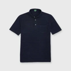 Short-Sleeved Polo In Olive/Navy Stripe Dark Oxford Pima Pique