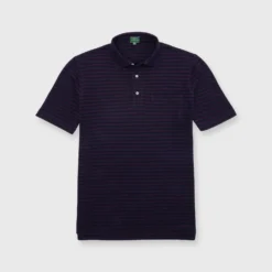 Short-Sleeved Polo In Merlot/Navy Stripe Dark Oxford Pique