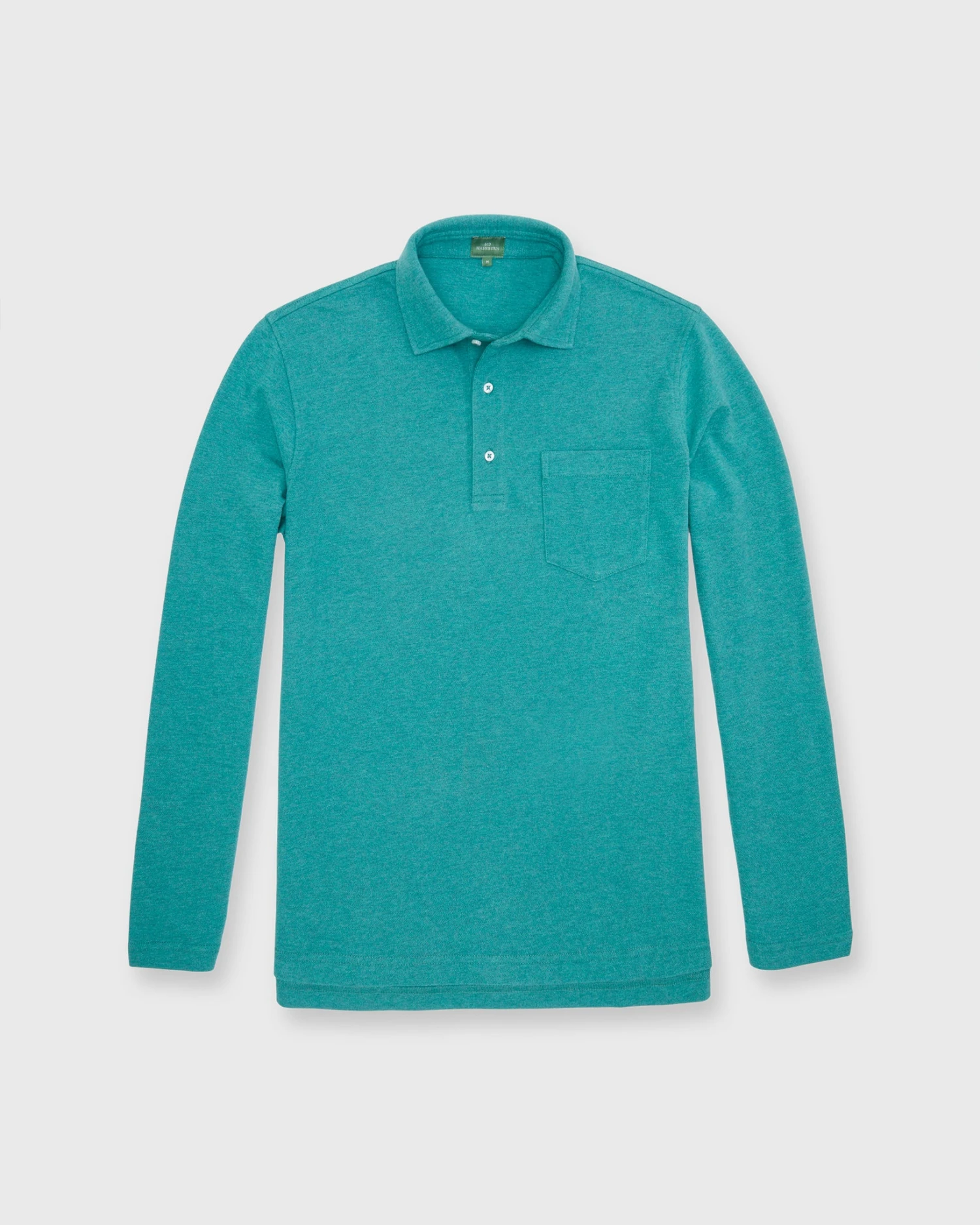 Long-Sleeved Polo In Heathered Green Pima Pique 3 Long-Sleeved Polo In Heathered Green Pima Pique