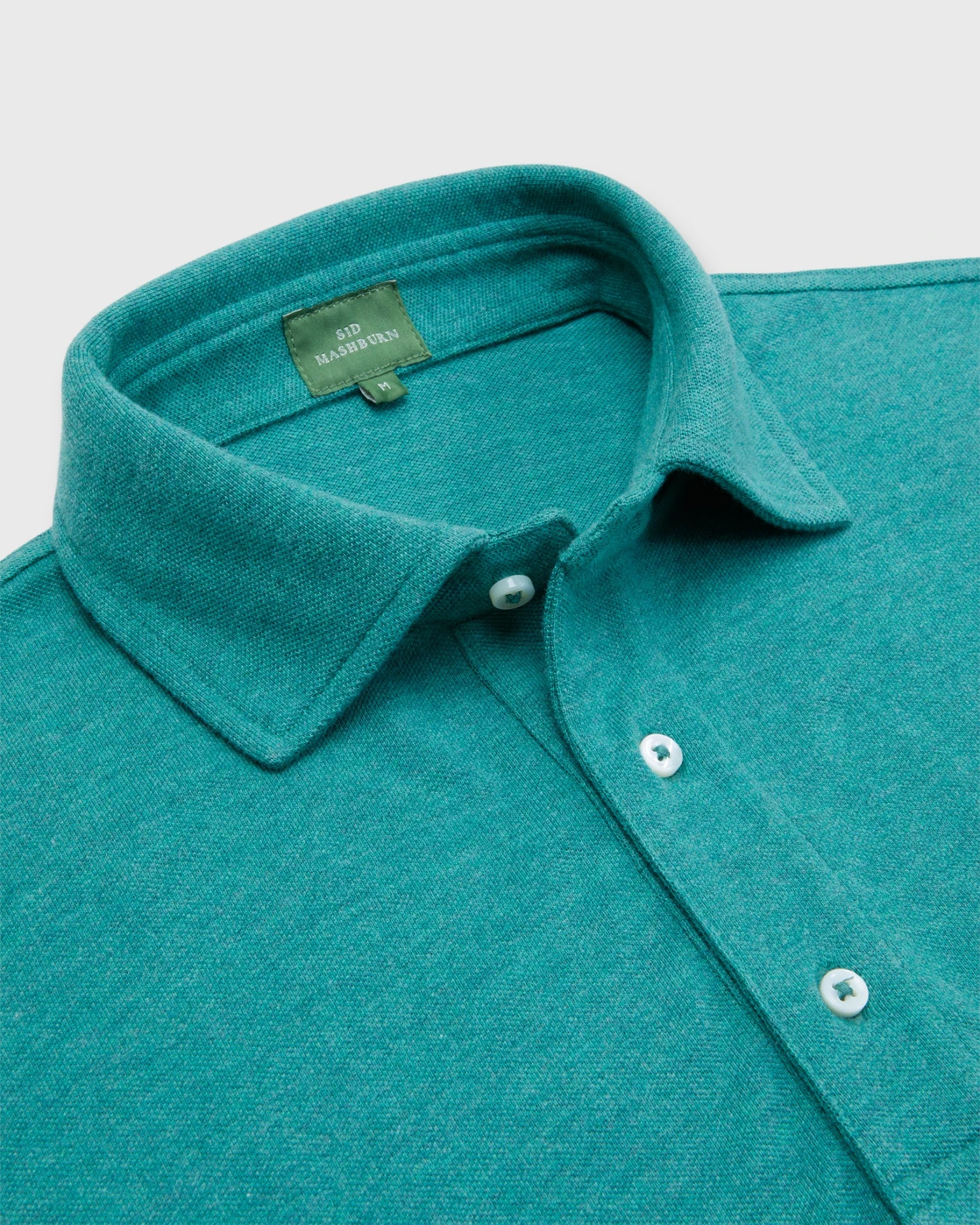 Long-Sleeved Polo In Heathered Green Pima Pique 4 Long-Sleeved Polo In Heathered Green Pima Pique - Image 2