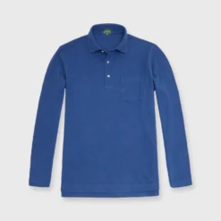Long-Sleeved Polo In Heathered Ink Pima Pique