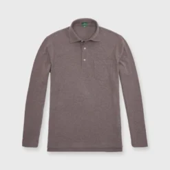 Long-Sleeved Polo In Heathered Oat Pima Pique