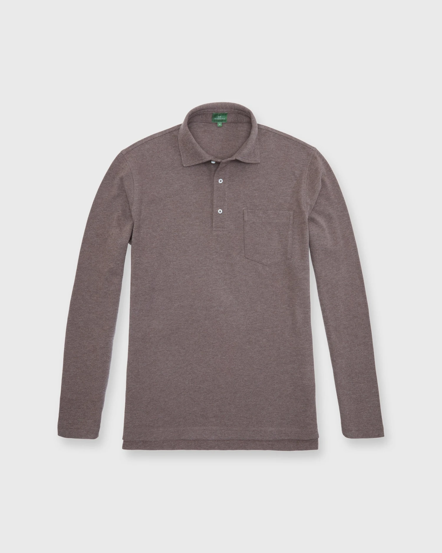 Long-Sleeved Polo In Heathered Oat Pima Pique 2 Long-Sleeved Polo In Heathered Oat Pima Pique