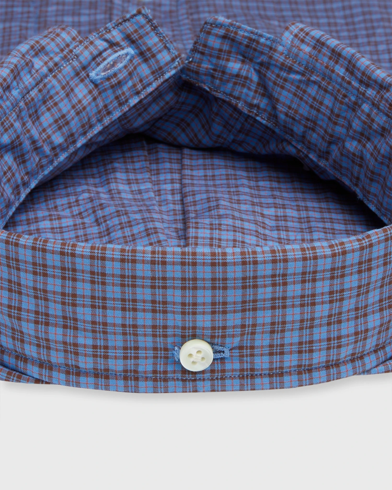 Button-Down Sport Shirt In Blue/Brown/Orange Check Poplin 5 Button-Down Sport Shirt In Blue/Brown/Orange Check Poplin - Image 3