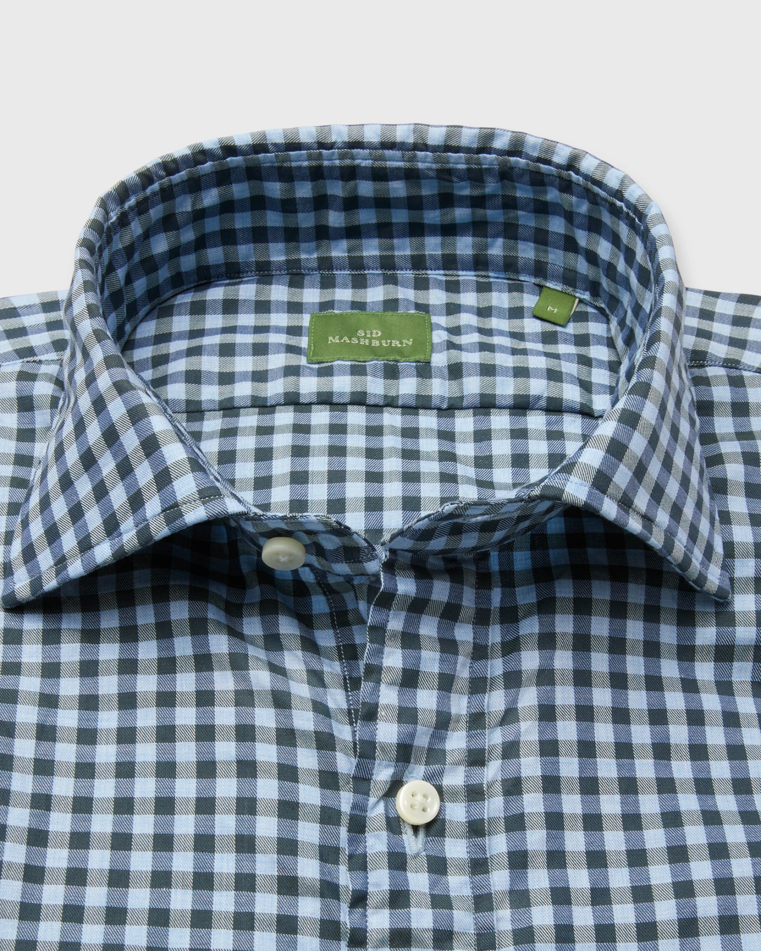 Spread Collar Sport Shirt In Olive/Sky Gingham Twill 4 Spread Collar Sport Shirt In Olive/Sky Gingham Twill - Image 2