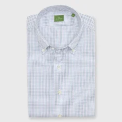 Button-Down Sport Shirt In Lavender/Navy/Forest Tattersall Poplin