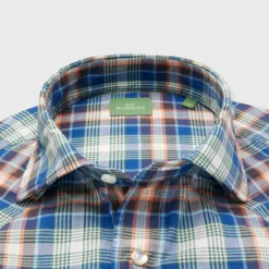 Western Work Shirt In Orange/Blue/Green Plaid Poplin -Garbiera Sales Store S71050 279
