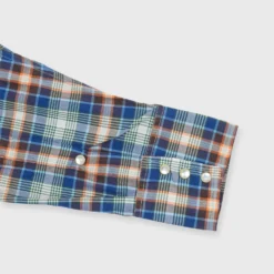 Western Work Shirt In Orange/Blue/Green Plaid Poplin -Garbiera Sales Store S71050 418