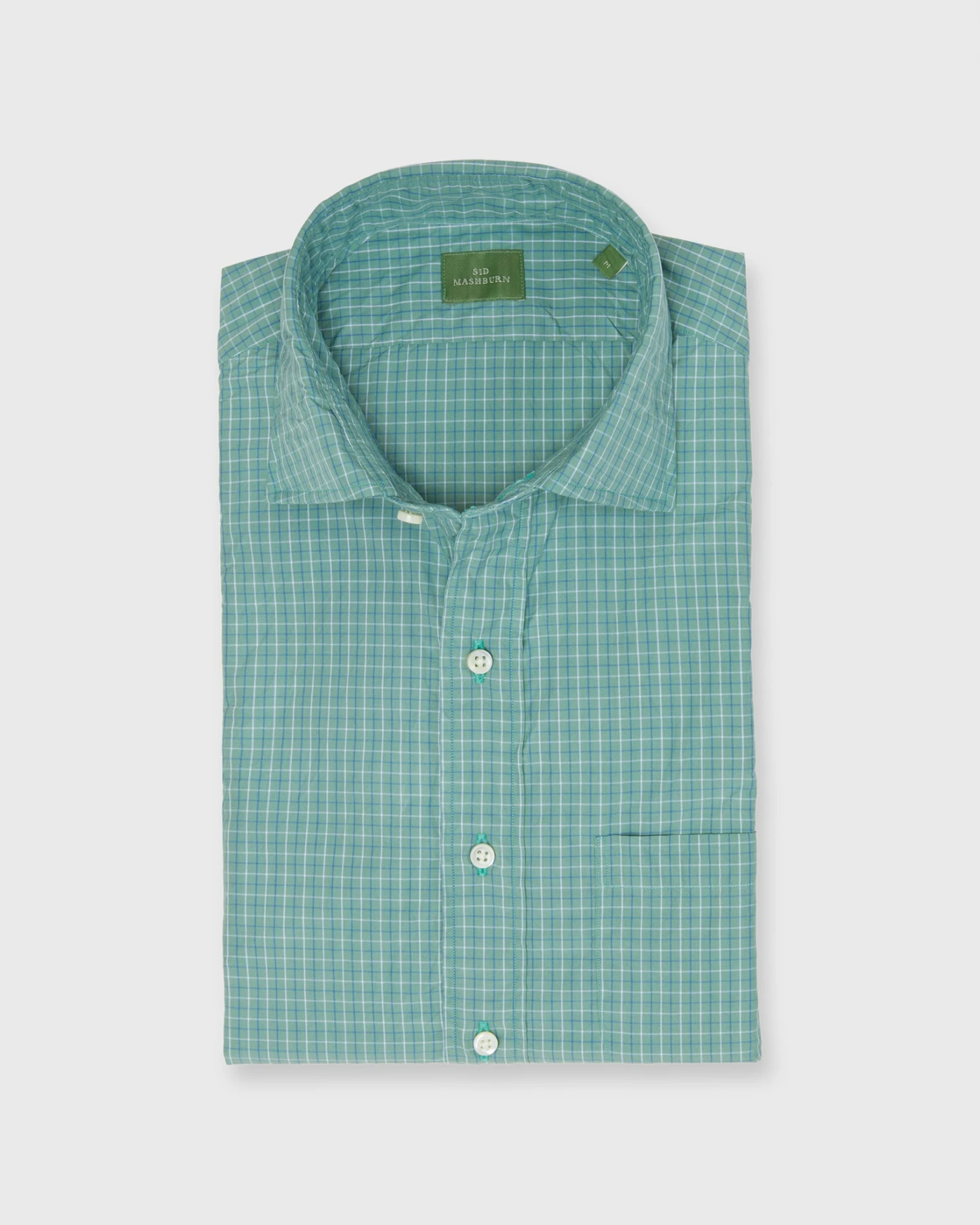 Spread Collar Sport Shirt In Juniper/Blue/Sky Tattersall Poplin 3 Spread Collar Sport Shirt In Juniper/Blue/Sky Tattersall Poplin