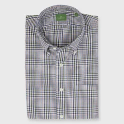 Button-Down Sport Shirt In Olive/Navy/Brown Plaid Poplin