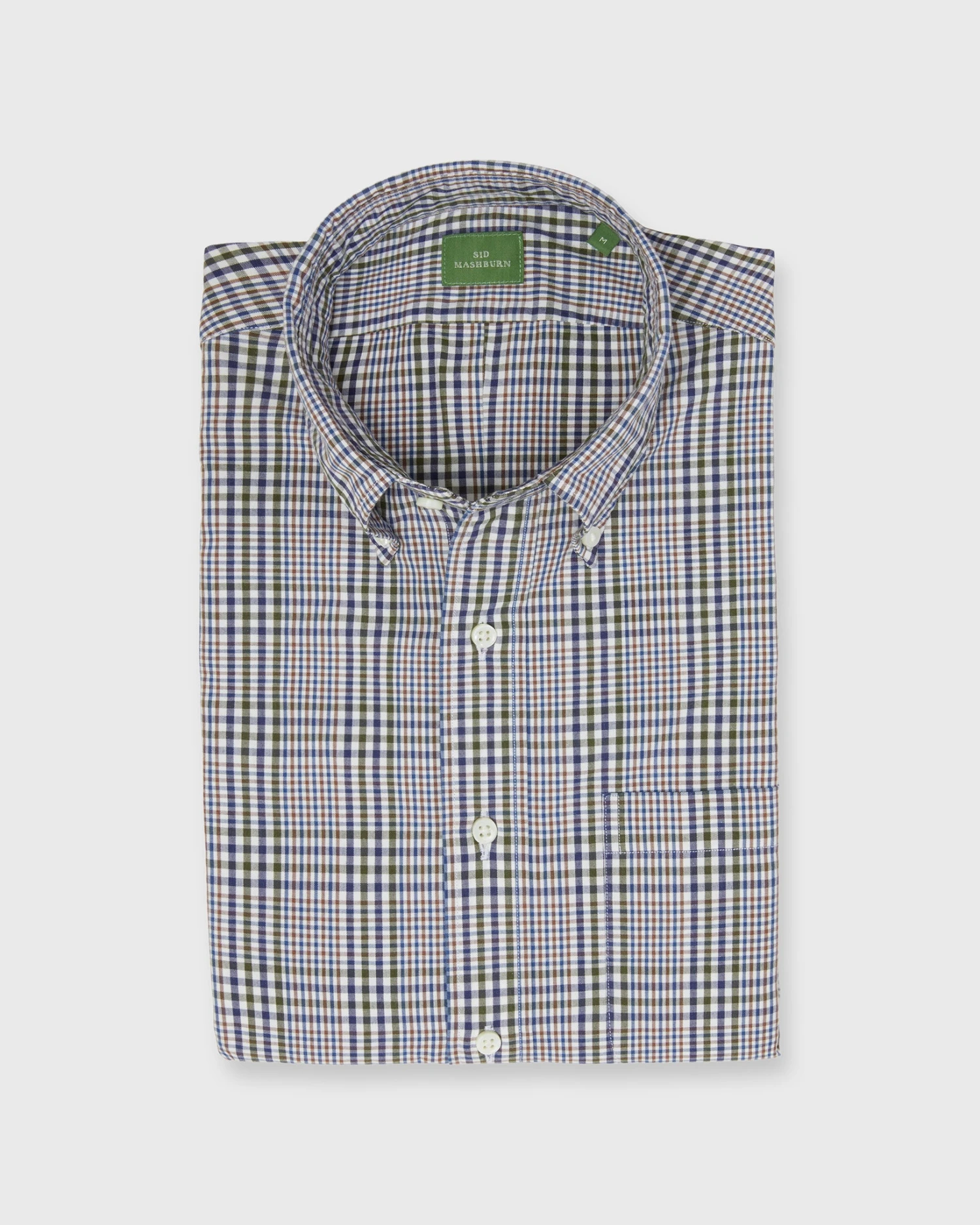 Button-Down Sport Shirt In Olive/Navy/Brown Plaid Poplin 3 Button-Down Sport Shirt In Olive/Navy/Brown Plaid Poplin