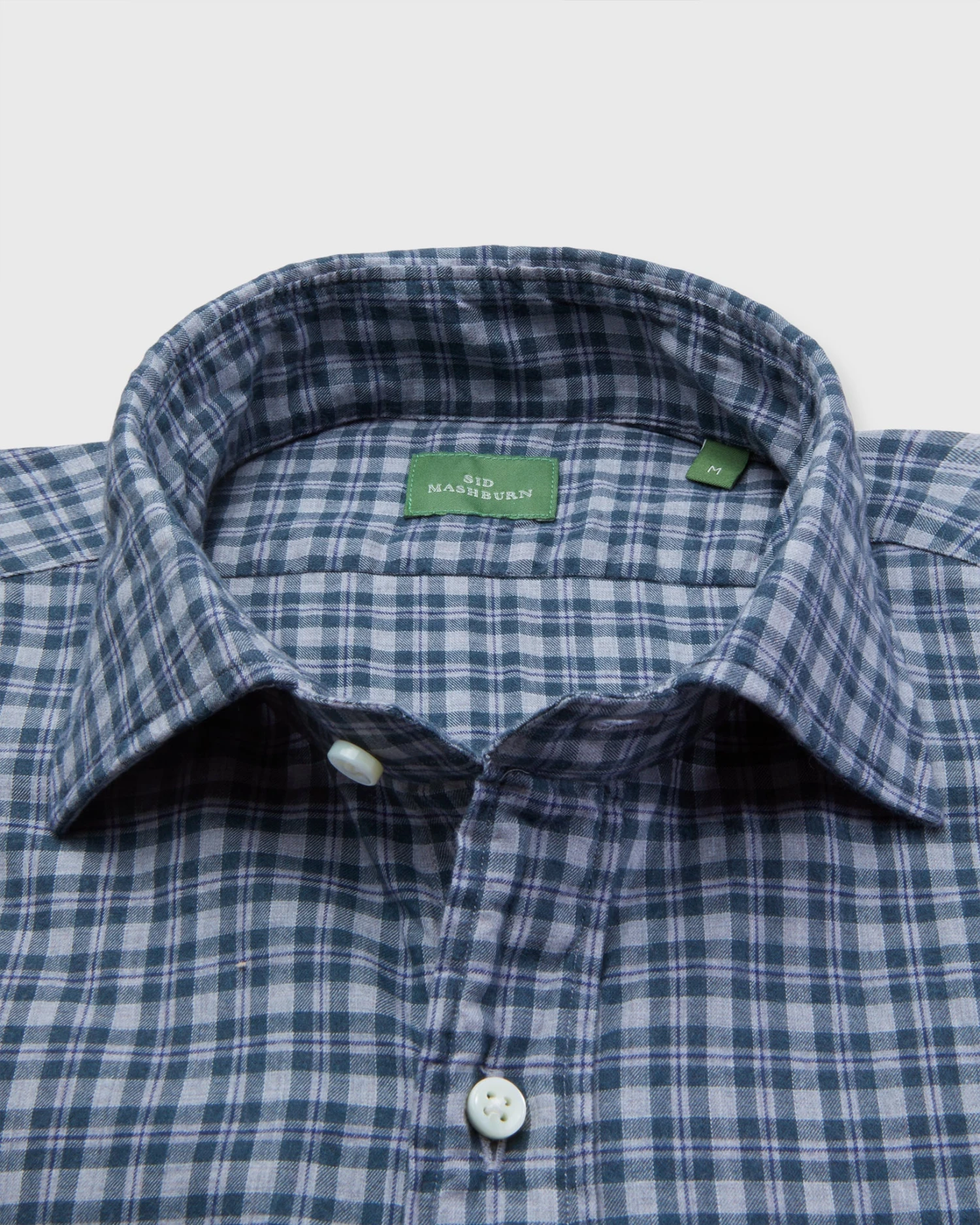 Spread Collar Sport Shirt In Grey/Hunter/Navy Check Brushed Twill 4 Spread Collar Sport Shirt In Grey/Hunter/Navy Check Brushed Twill - Image 2