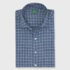 Spread Collar Sport Shirt In Grey/Hunter/Navy Check Brushed Twill -Garbiera Sales Store S71062 52